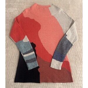 NIC+ZOE Color Block Knit Sweater XS Mock Neck Long Sleeve Multicolor